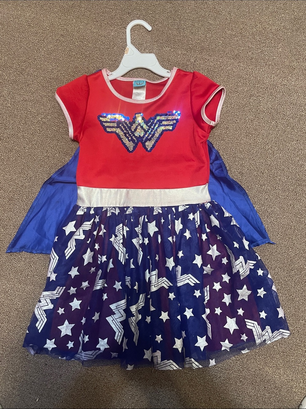 Wonder Woman Kids Red & Blue Sequin Logo Costume Dress - DC